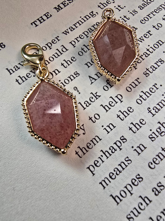 Faceted Natural Gemstone Charm | 18K Gold Plated Onyx & Strawberry Quartz Accent My Store