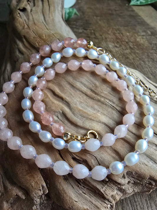 Sunstone and Pearl Necklace – Gold Filled – 18” + 2” Extender – Faceted Gemstone Necklace Sacred Sol Design