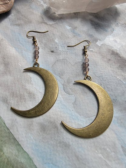 Large Crescent Moon Statement Dangle Earrings Sacred Sol Design