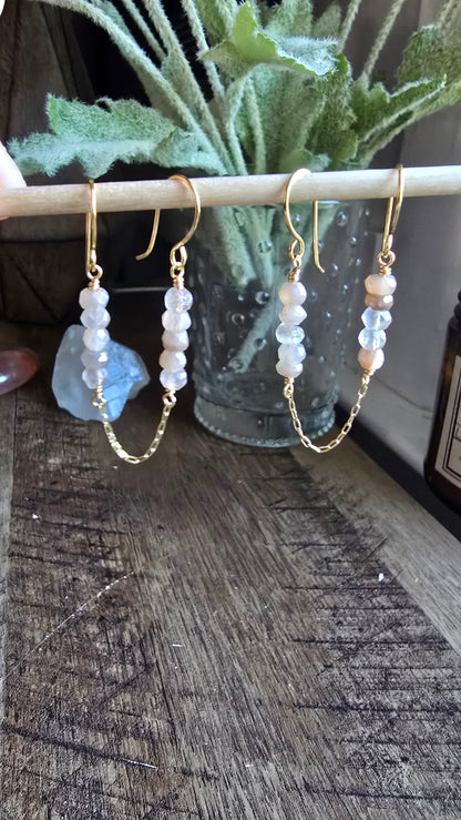 Luster Double Piercing Moonstone Chain Earrings Sacred Sol Design