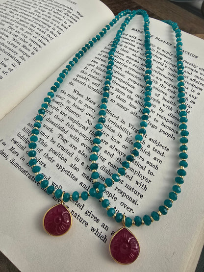 Blue Chalcedony & Ruby Accent Necklace Sacred Sol Design