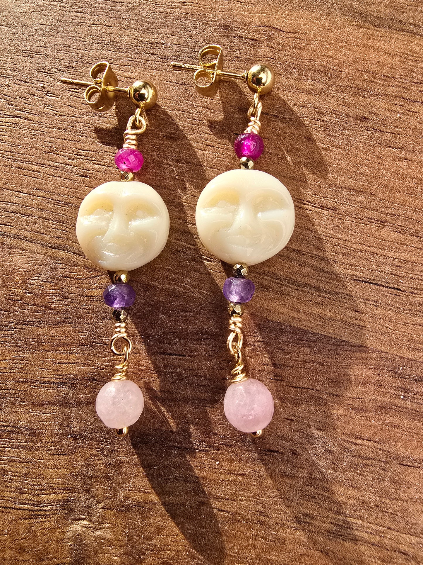 Celestial Moon & Gemstone Dangle Earrings Sacred Sol Design