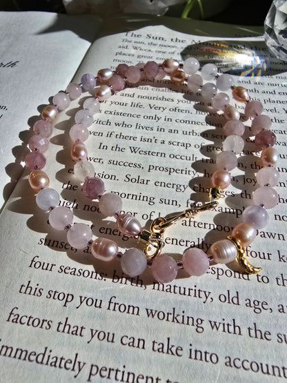 Rose & Pearl Crescent Necklace Sacred Sol Design