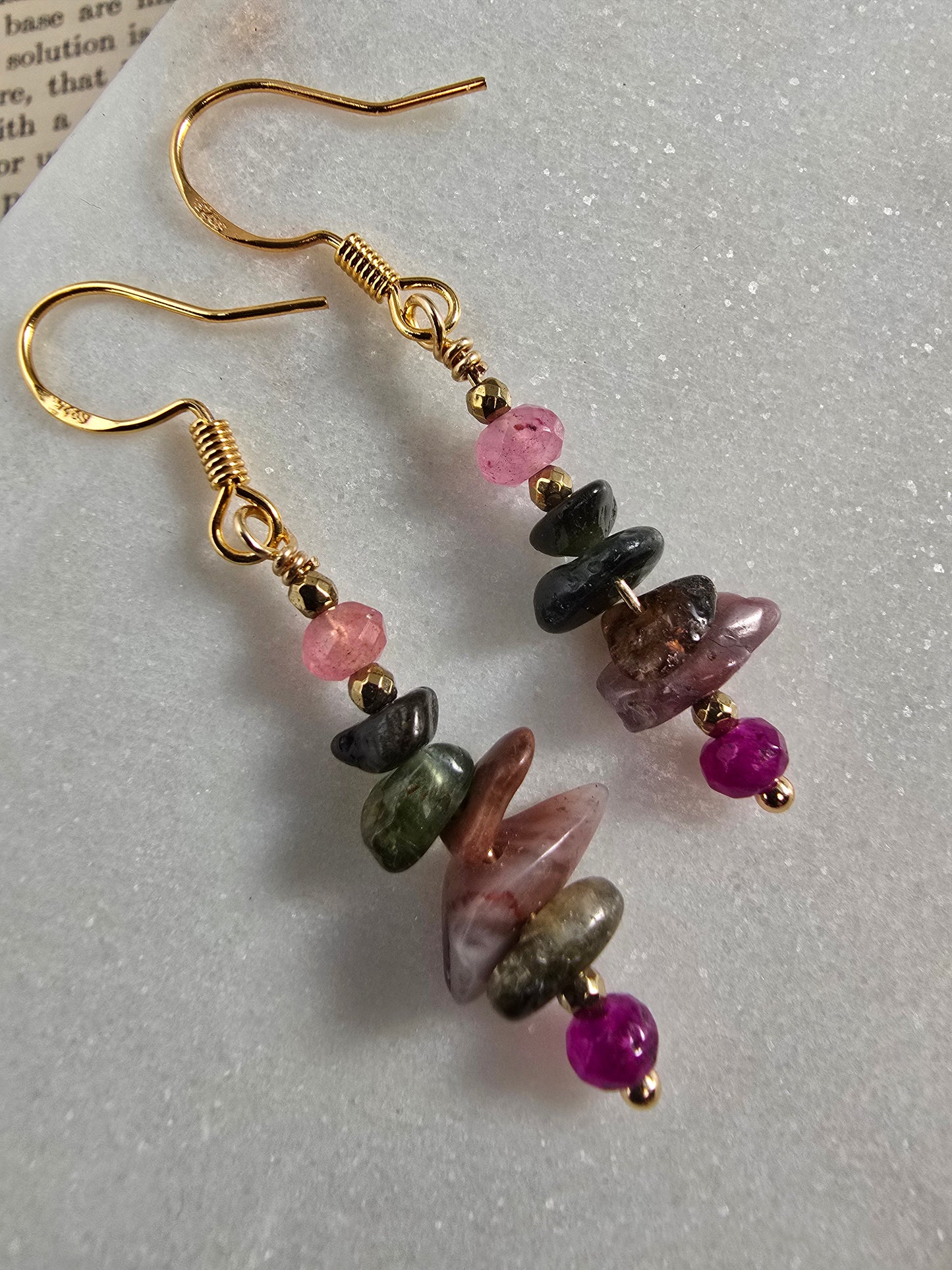 Multicolored Tourmaline & Pink Jade Drop Earrings Sacred Sol Design