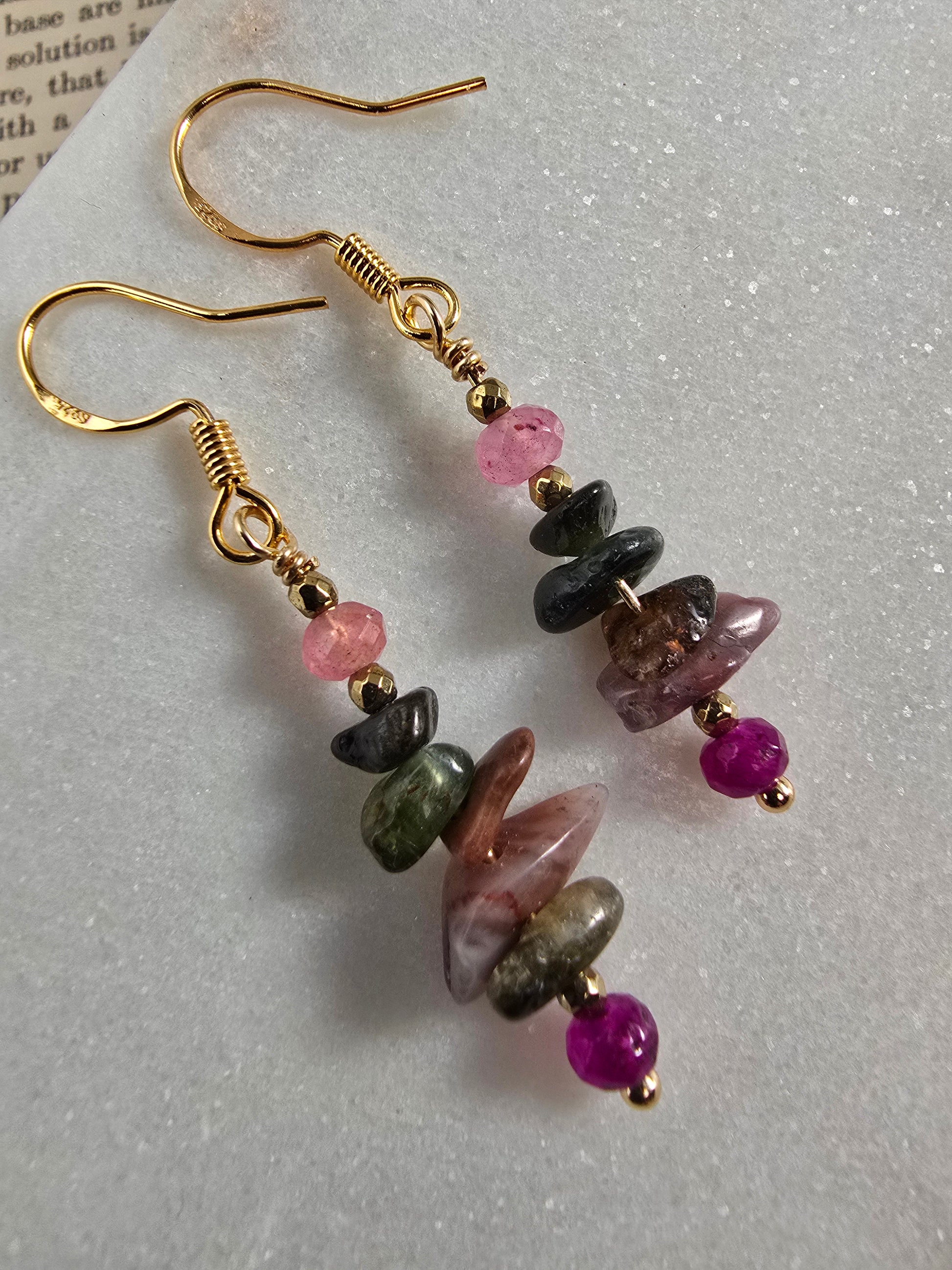 Multicolored Tourmaline & Pink Jade Drop Earrings Sacred Sol Design