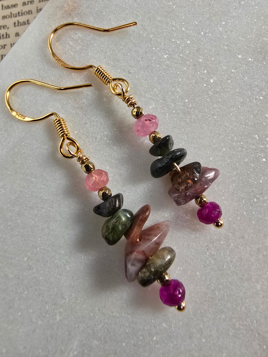 Multicolored Tourmaline & Pink Jade Drop Earrings Sacred Sol Design