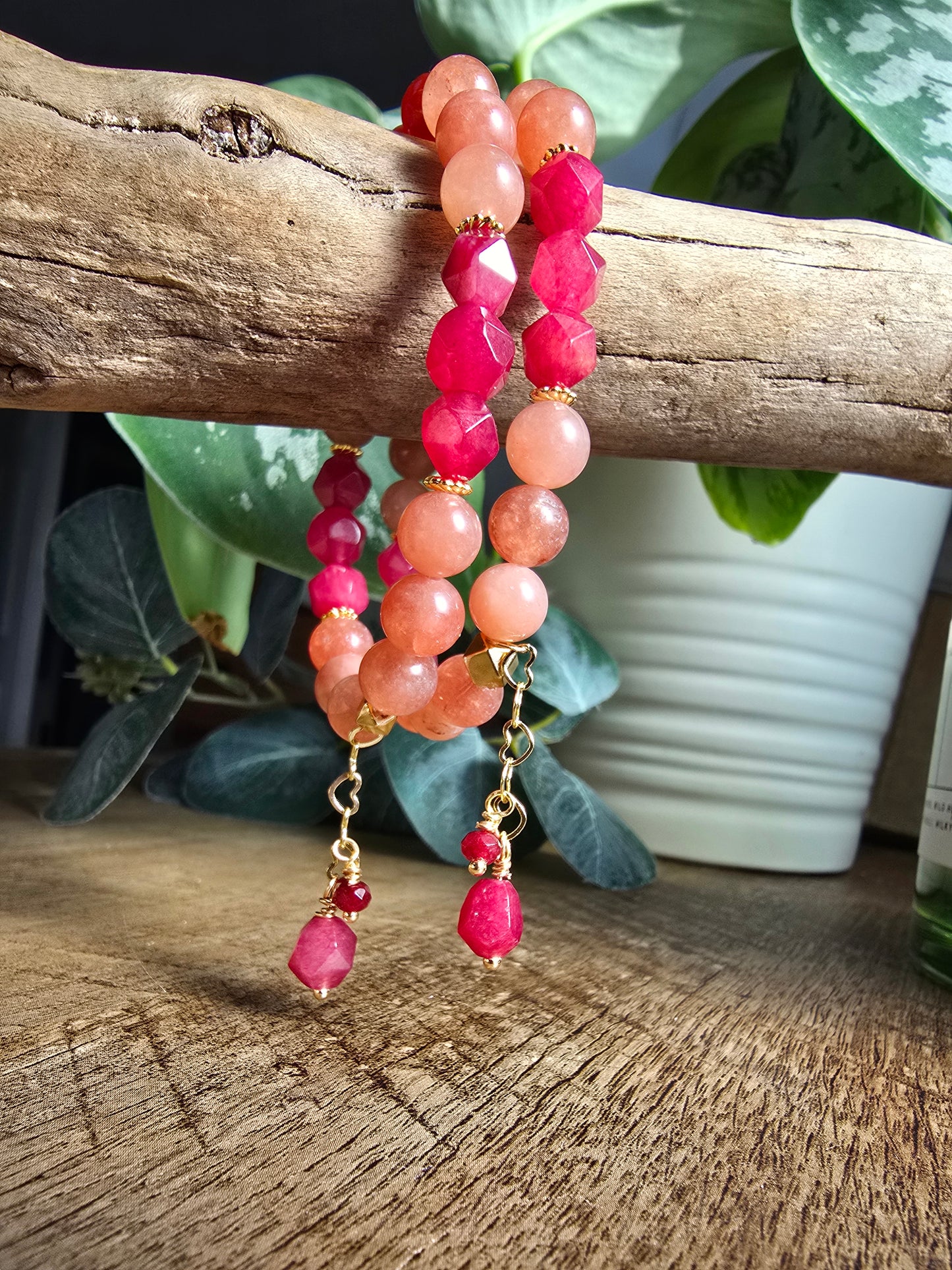 Radiant Joy Sunstone & Star-Cut Jade Stretch Bracelet My Store