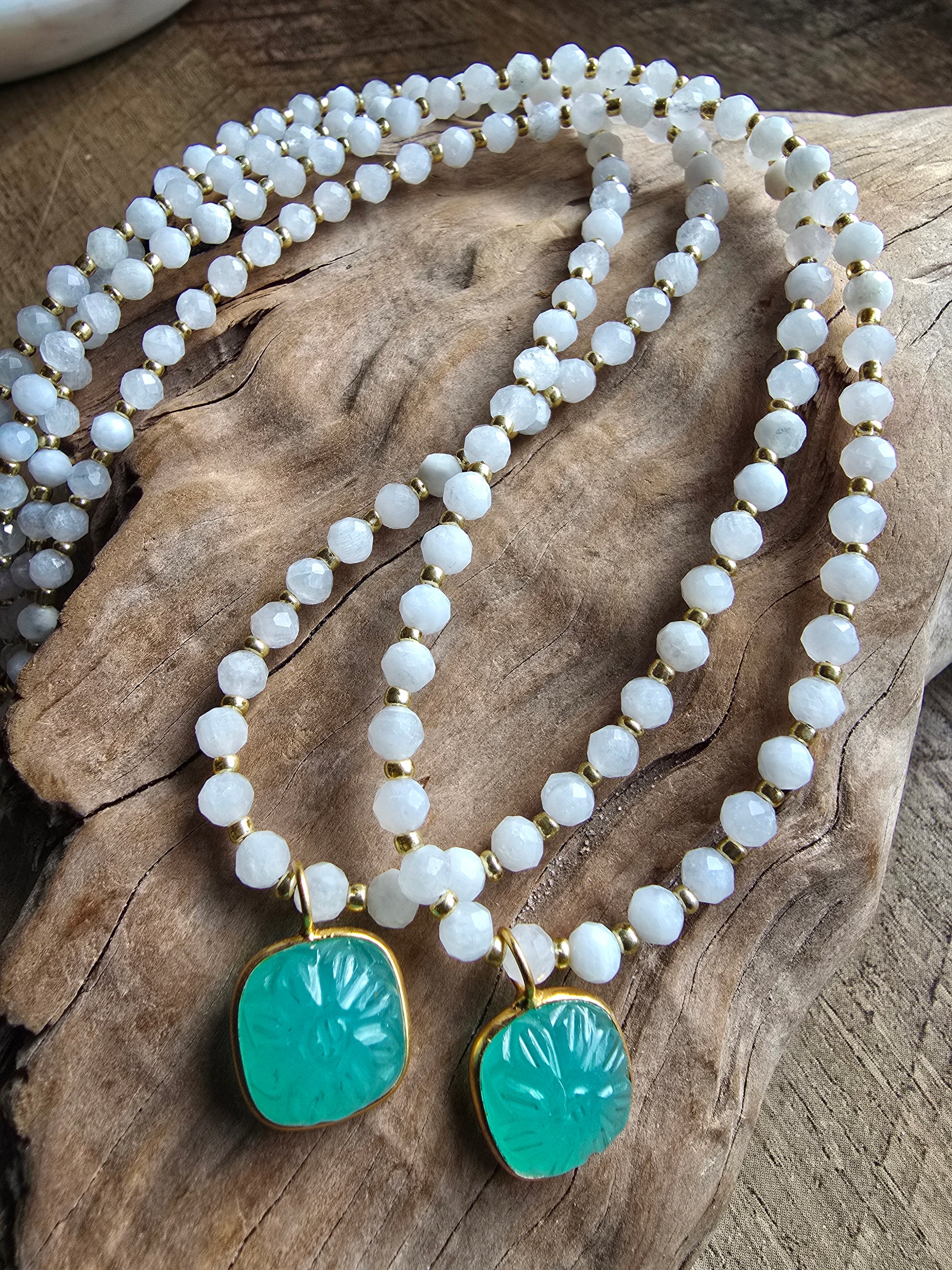 Moonstone & Blue Chalcedony Accent Necklace Sacred Sol Design