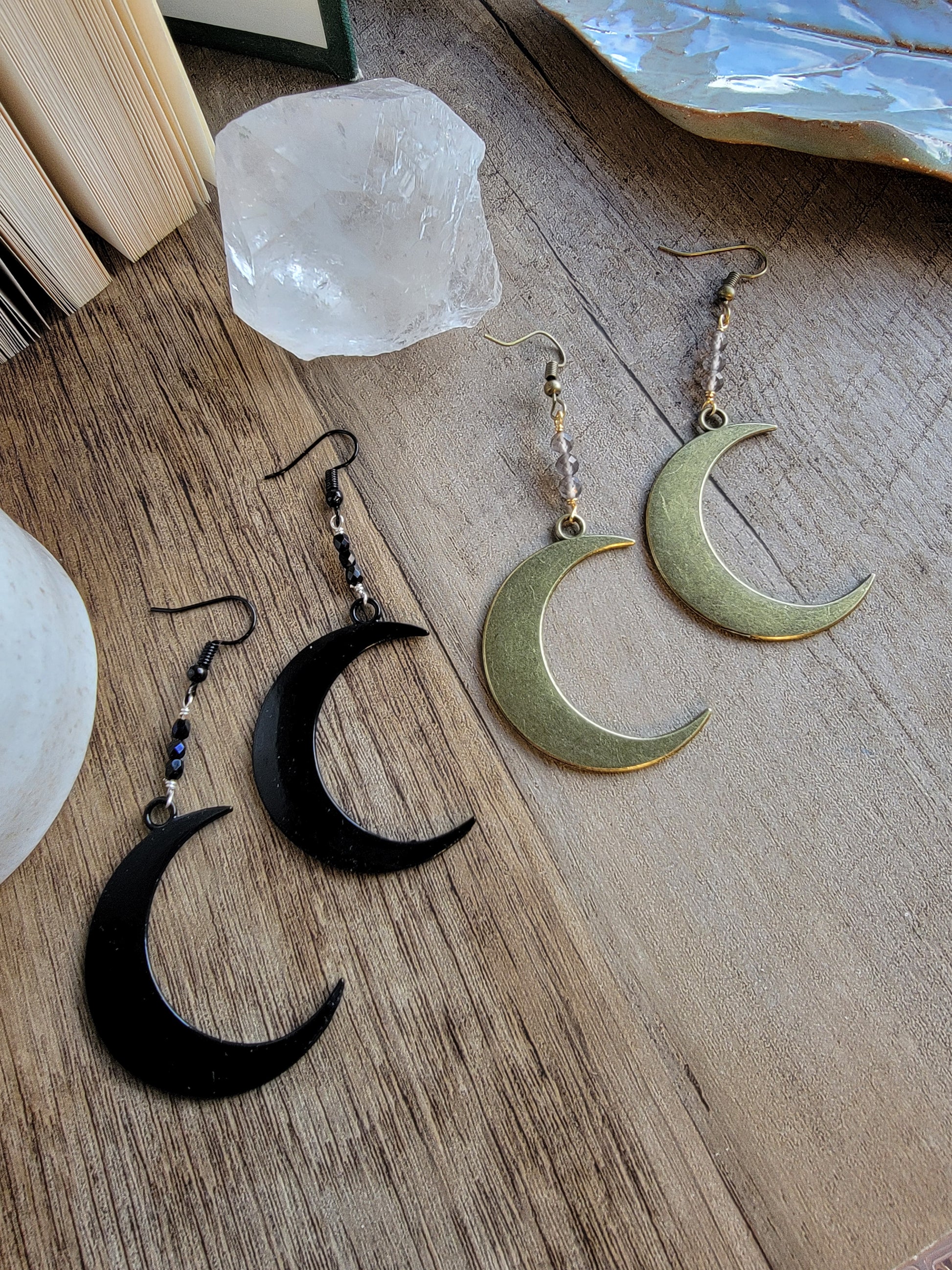 Large Crescent Moon Statement Dangle Earrings Sacred Sol Design