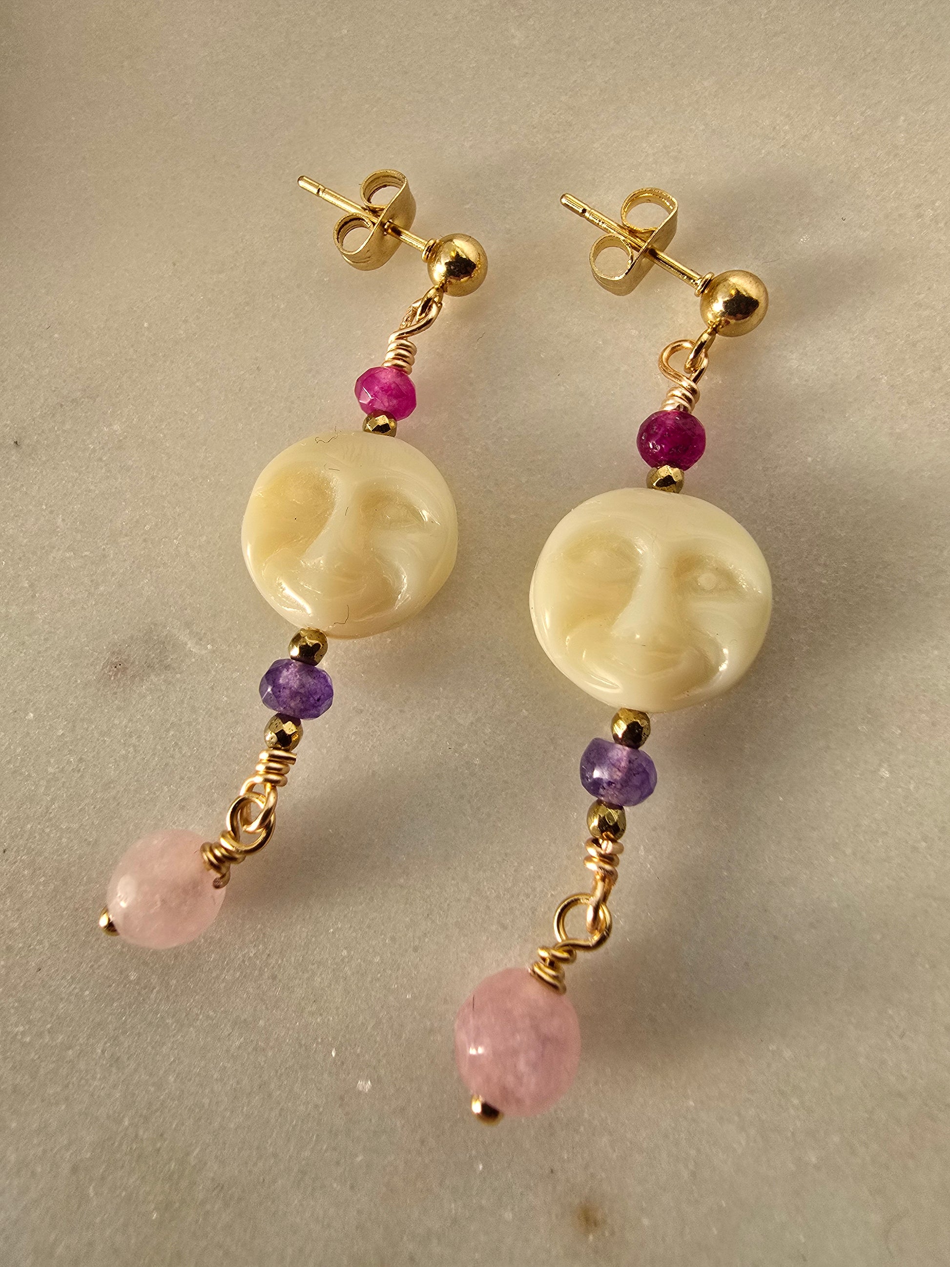 Celestial Moon & Gemstone Dangle Earrings Sacred Sol Design