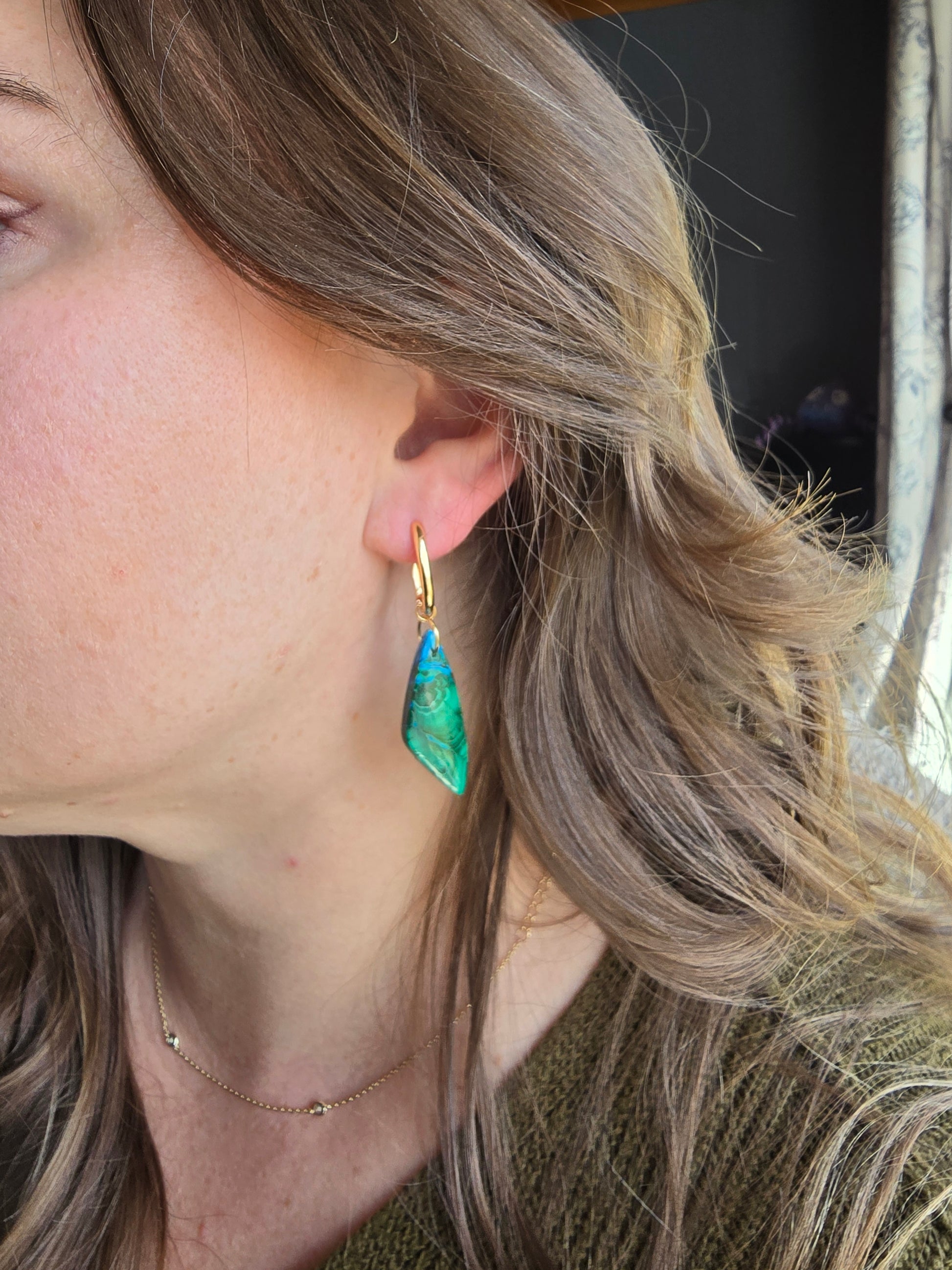 Malachite & Chrysocolla Drop Earrings – Gold Hoop Statement Gemstones Sacred Sol Design