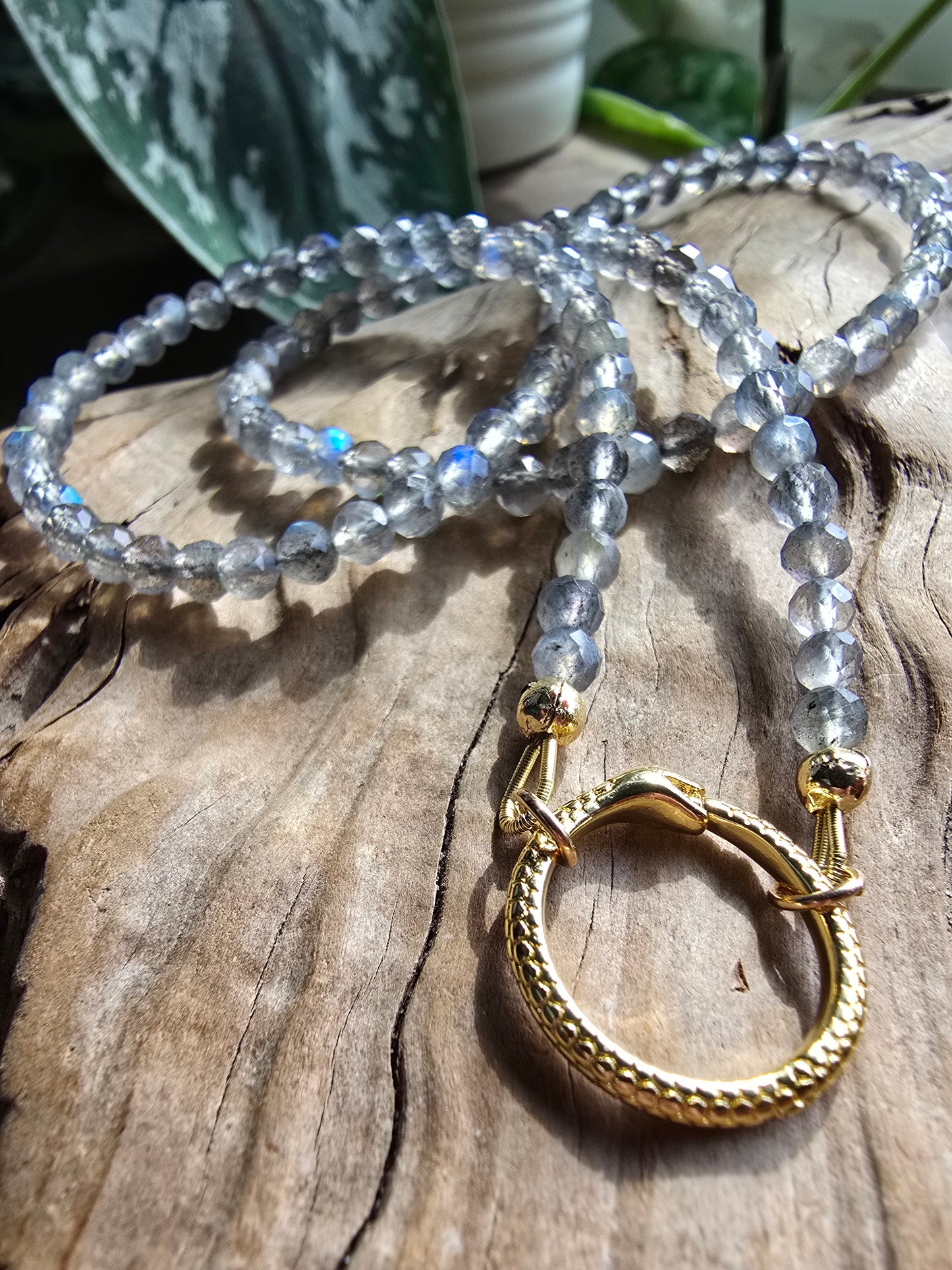 Serpent Clasp Gemstone Necklace – Labradorite, Olive Zircon, or Garnet – Gold Filled Statement Clasp Necklace Sacred Sol Design