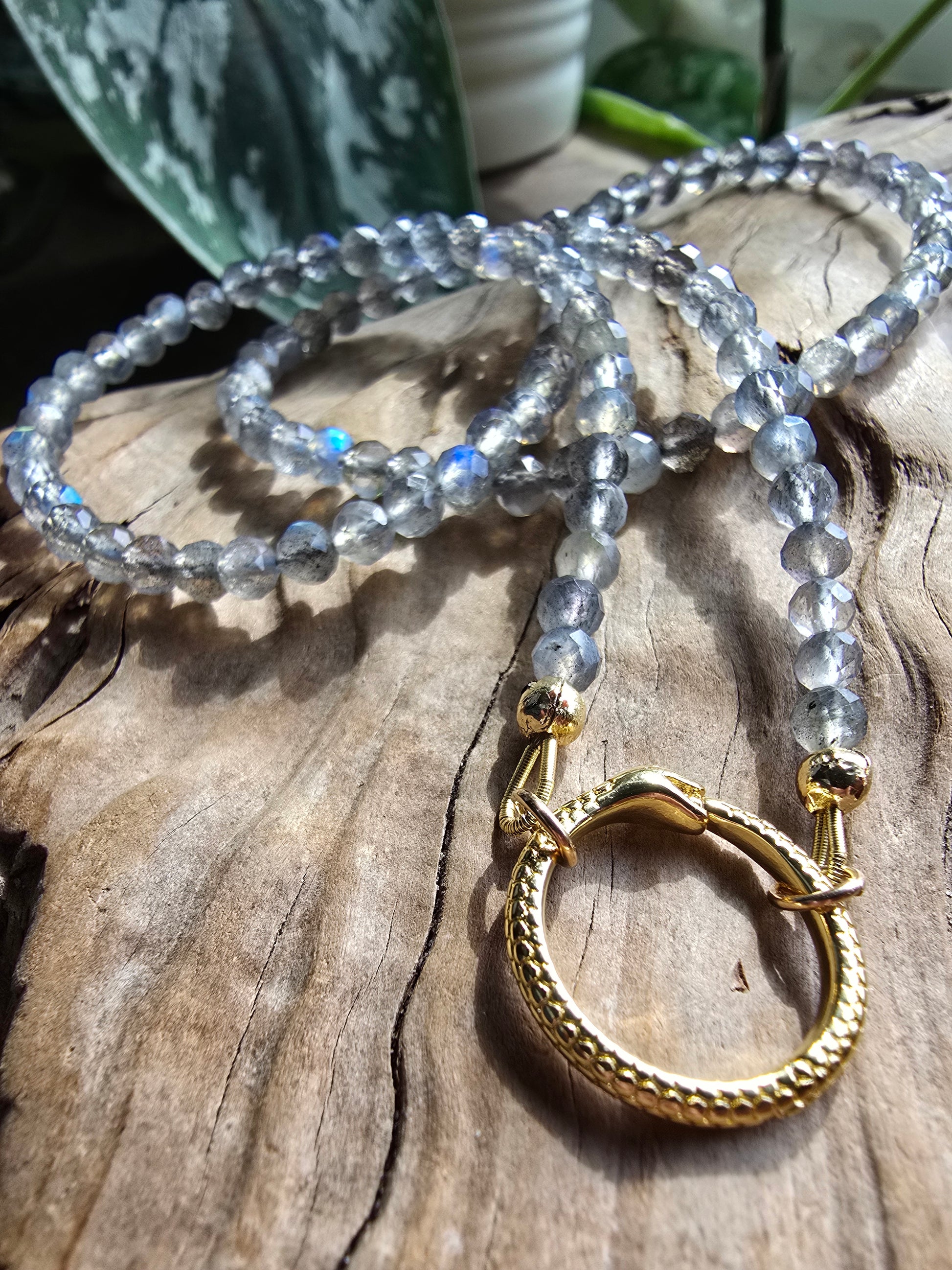 Serpent Clasp Gemstone Necklace – Labradorite, Olive Zircon, or Garnet – Gold Filled Statement Clasp Necklace Sacred Sol Design
