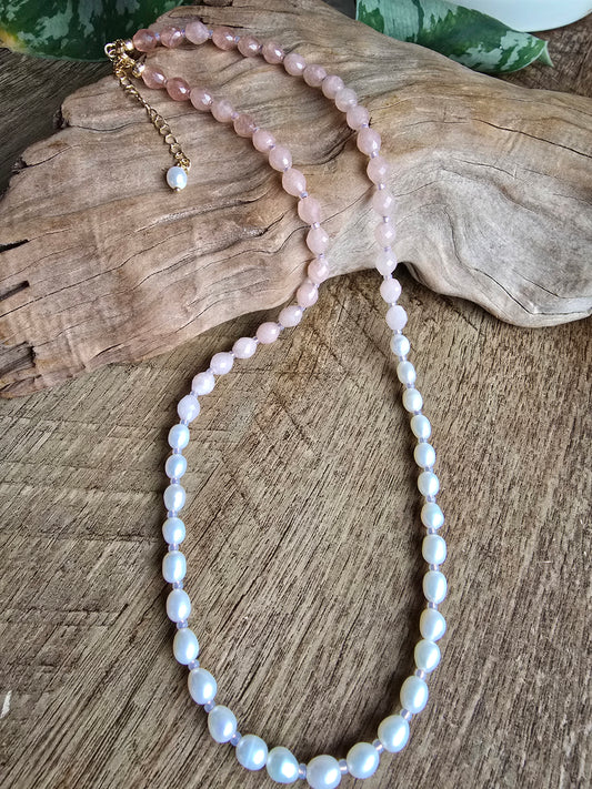 Sunstone and Pearl Necklace – Gold Filled – 18” + 2” Extender – Faceted Gemstone Necklace Sacred Sol Design