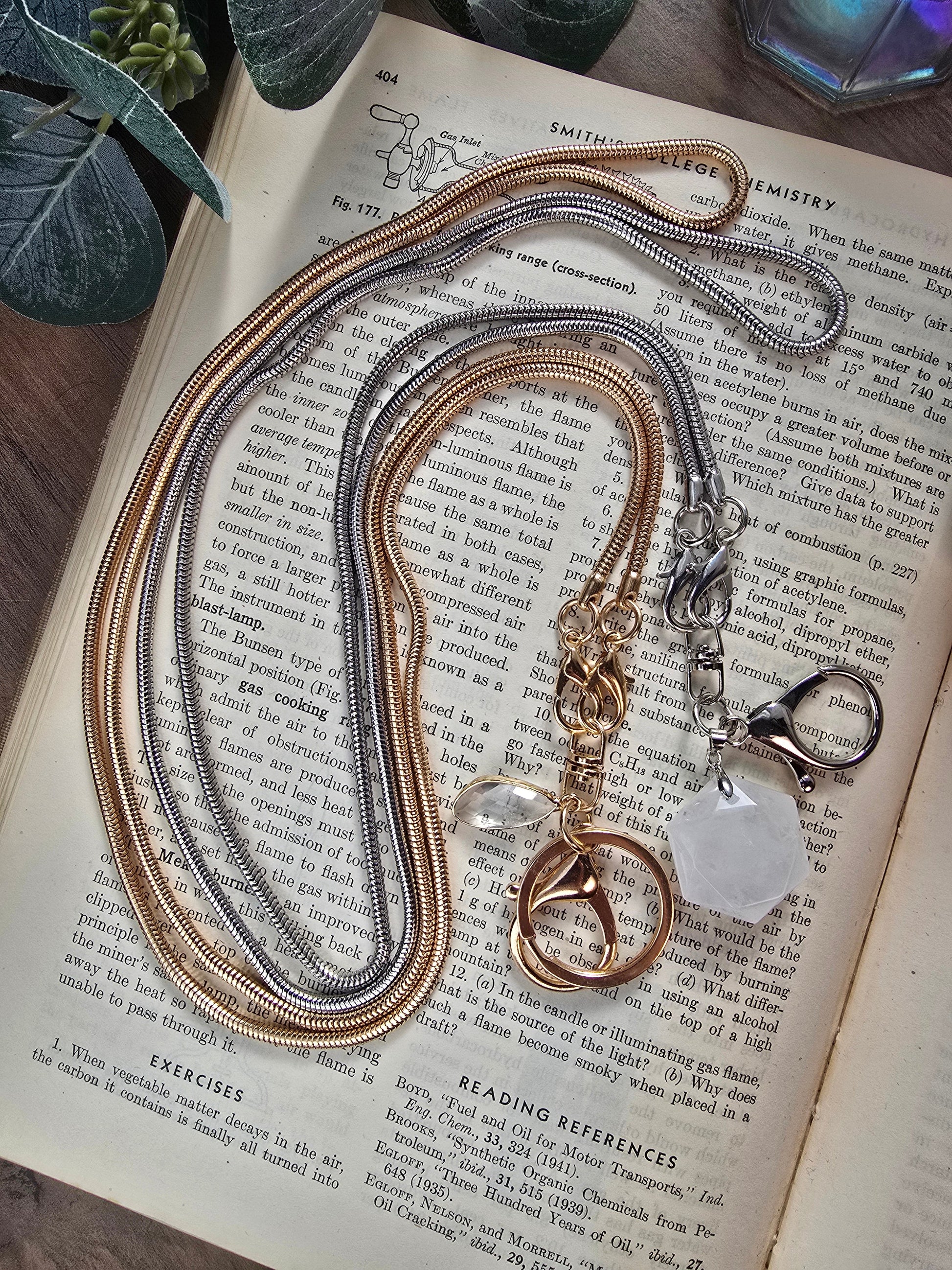 Elegant Snake Chain Lanyard with Natural Quartz Charm Sacred Sol Design
