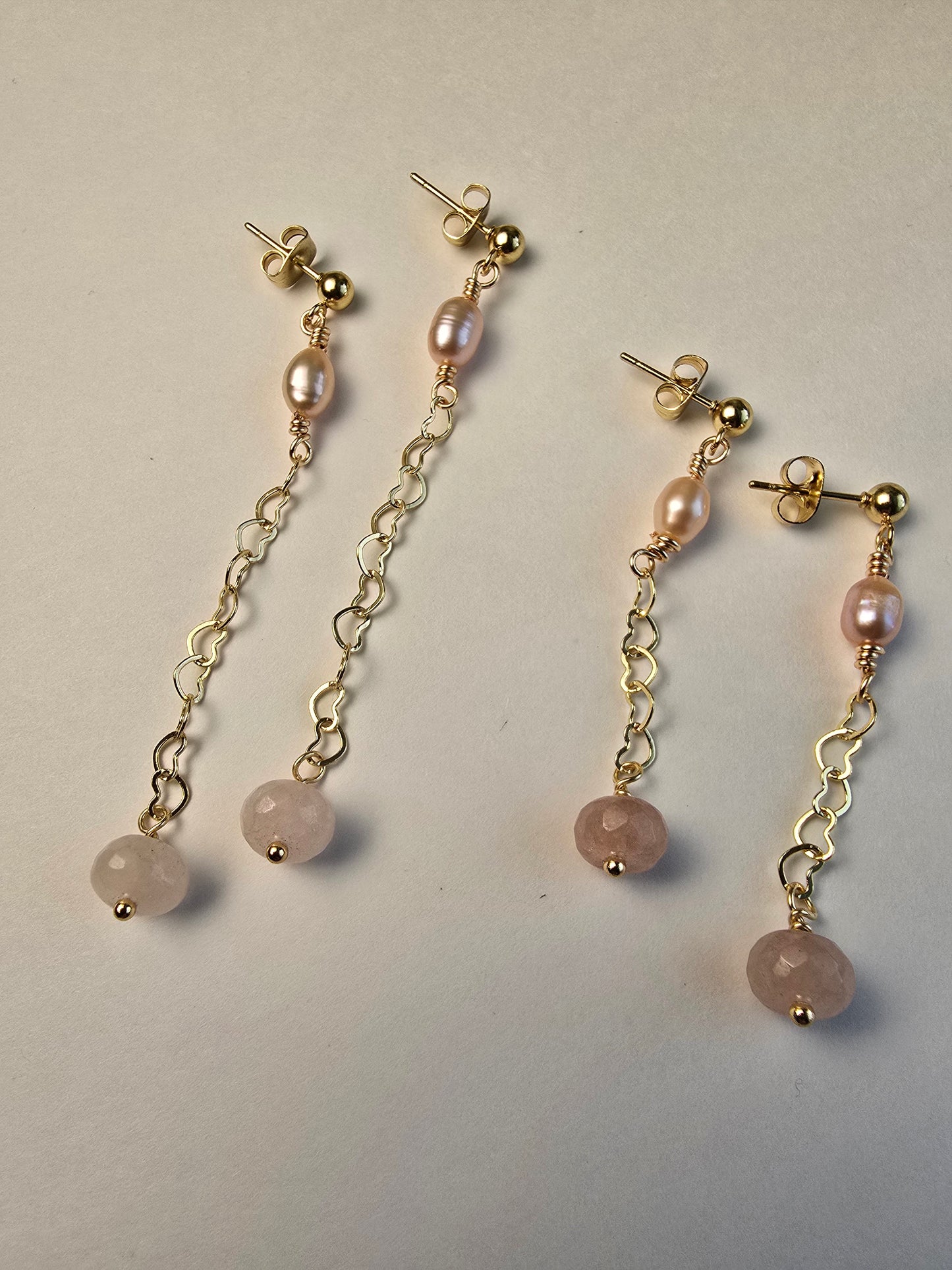 Heart Dangle Earrings with Jade and Pink Pearls Sacred Sol Design