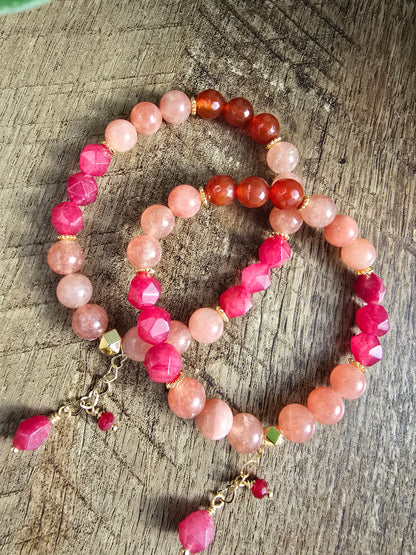 Radiant Joy Sunstone & Star-Cut Jade Stretch Bracelet My Store