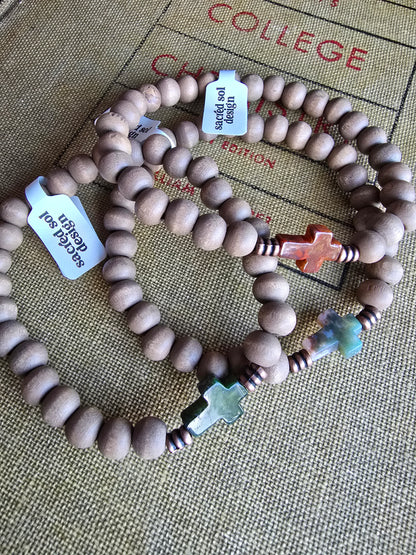 Wood + Agate Cross Bracelet My Store