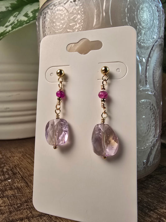 Ametrine & Ruby Golden Drop Earrings Sacred Sol Design