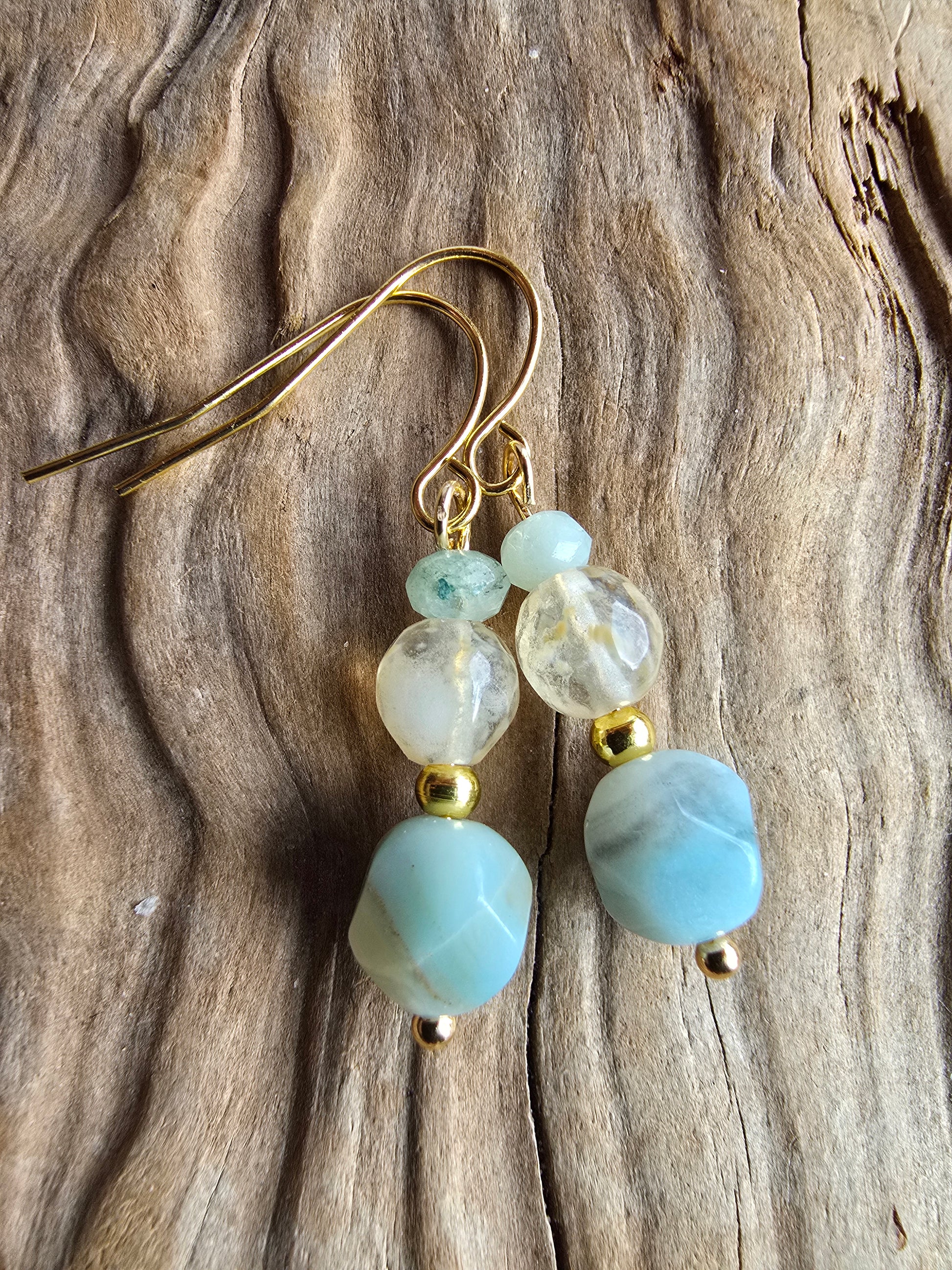 Amazonite & Golden Quartz Gold Plated Drop Earrings | Natural Gemstone Dangle Earrings Sacred Sol Design