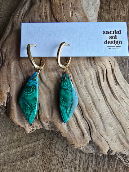 Malachite & Chrysocolla Drop Earrings – Gold Hoop Statement Gemstones Sacred Sol Design