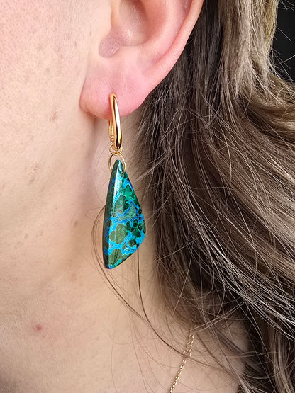 Chrysocolla & Malachite Drop Earrings – Organic Gemstone Statement Hoops Sacred Sol Design