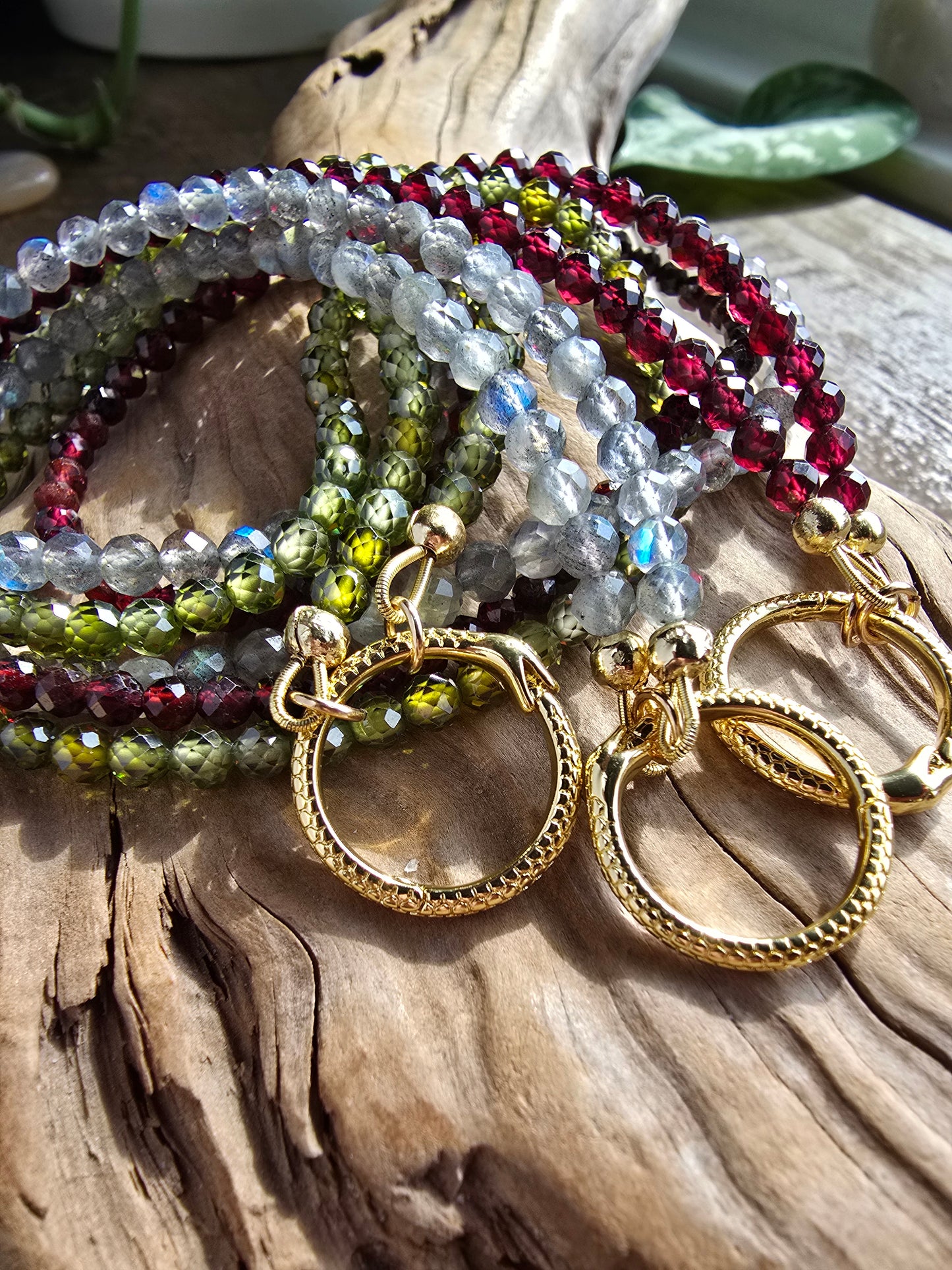 Serpent Clasp Gemstone Necklace – Labradorite, Olive Zircon, or Garnet – Gold Filled Statement Clasp Necklace Sacred Sol Design