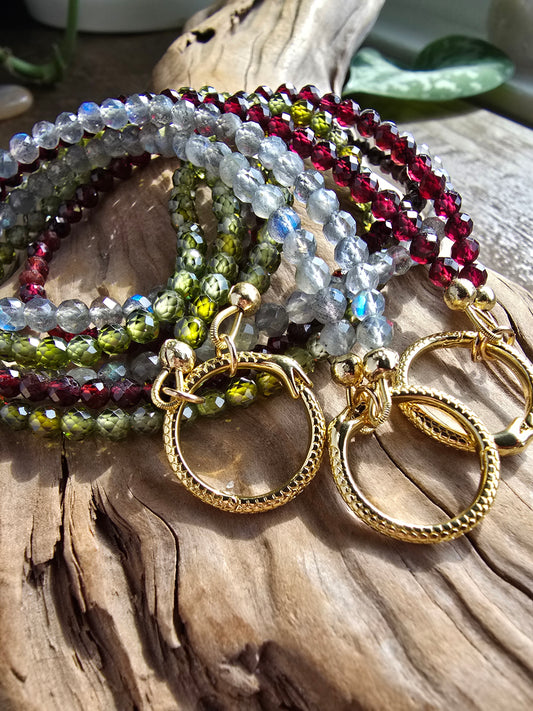 Serpent Clasp Gemstone Necklace – Labradorite, Olive Zircon, or Garnet – Gold Filled Statement Clasp Necklace Sacred Sol Design