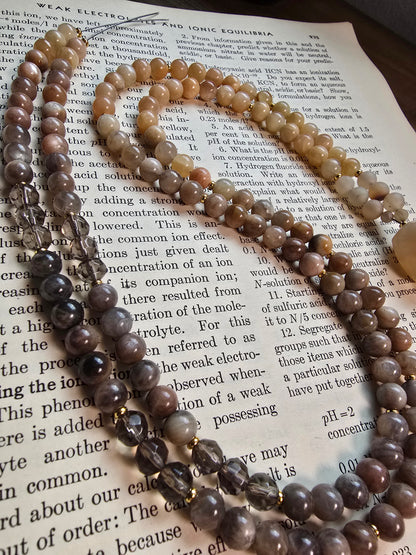 Custom for Amelia - Chocolate Moonstone & Smoky Quartz Glass beading Sacred Sol Design