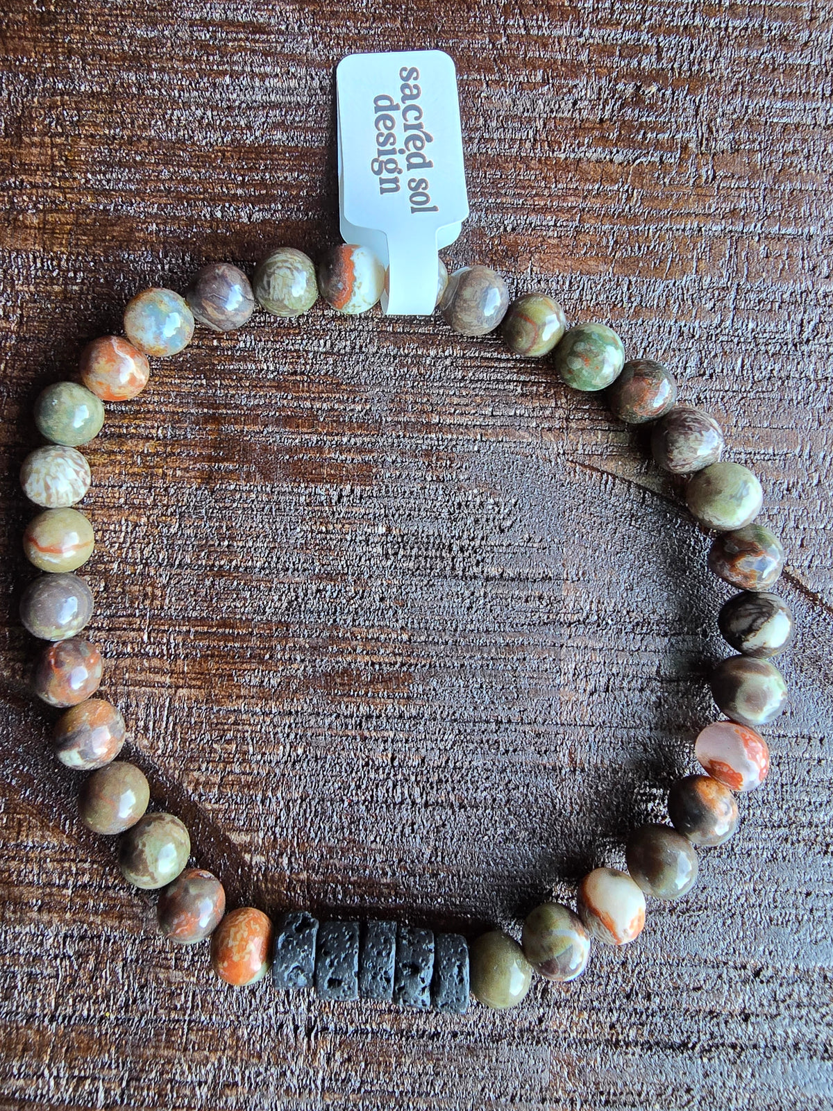 Petrified Wood + Lava Men’s Gemstone Bracelet My Store