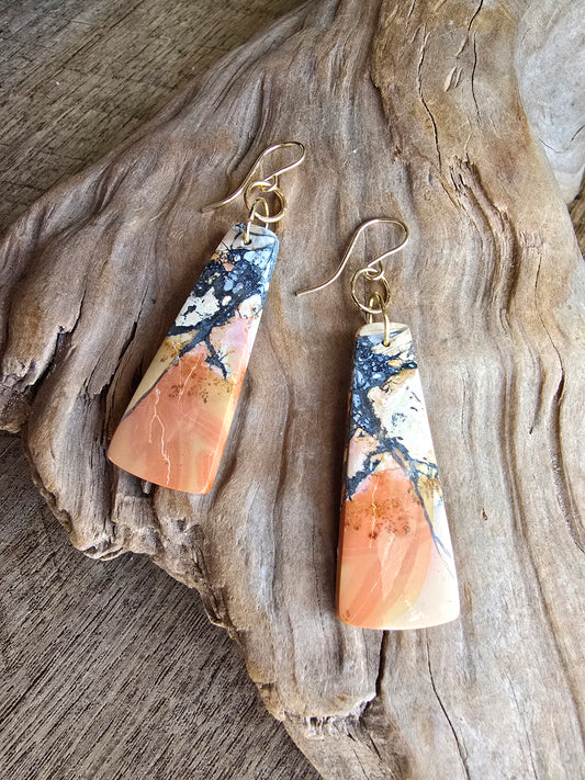Maligano Jasper Earrings – Scenic Jasper Drop Earrings in Peach & Cream Sacred Sol Design