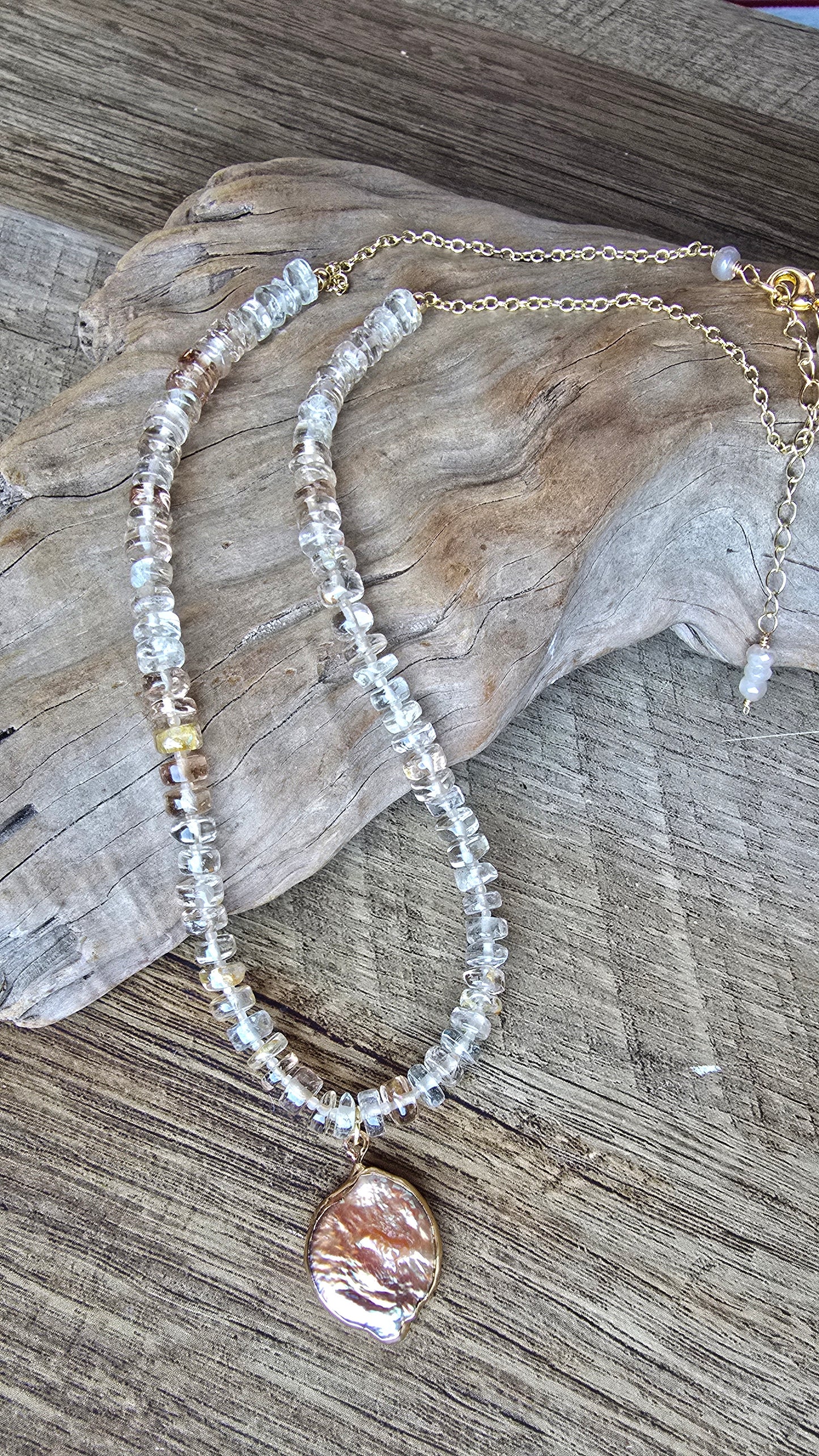 Luster Champagne Quartz & Keshi Pearl Necklace Sacred Sol Design