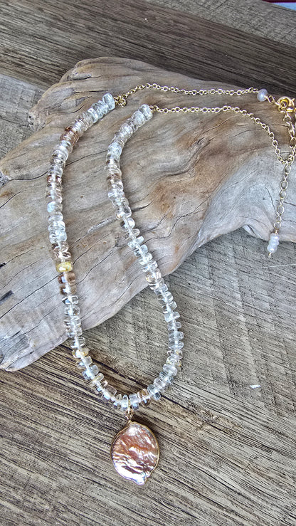 Luster Champagne Quartz & Keshi Pearl Necklace Sacred Sol Design