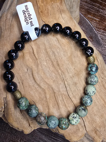 African Turquoise + Black Agate Men’s Gemstone Bracelet My Store
