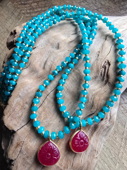 Blue Chalcedony & Ruby Accent Necklace Sacred Sol Design