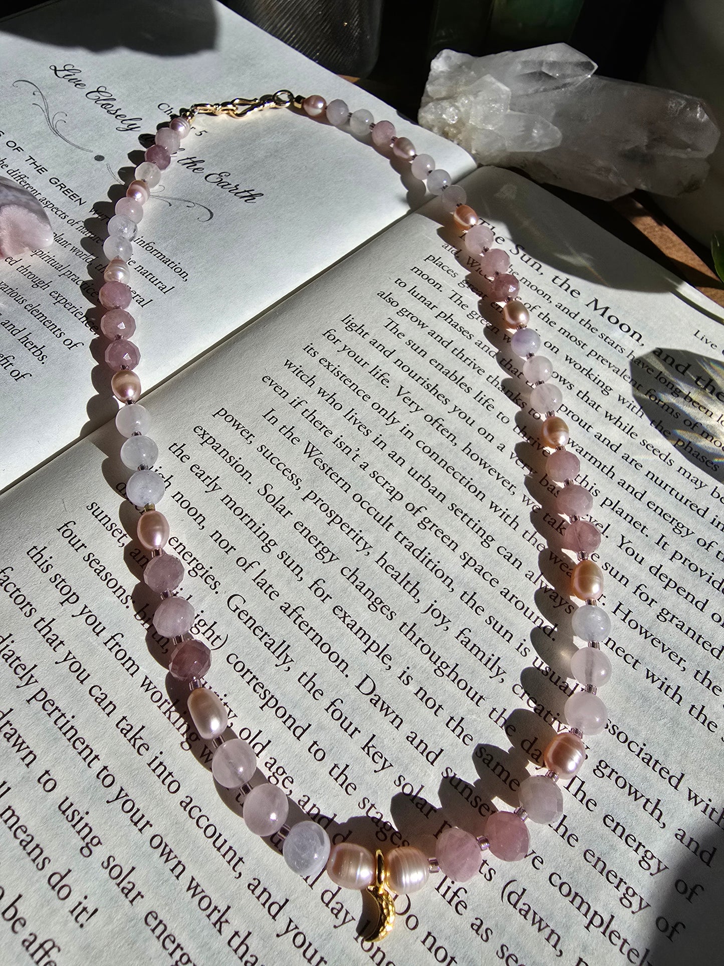 Rose & Pearl Crescent Necklace Sacred Sol Design