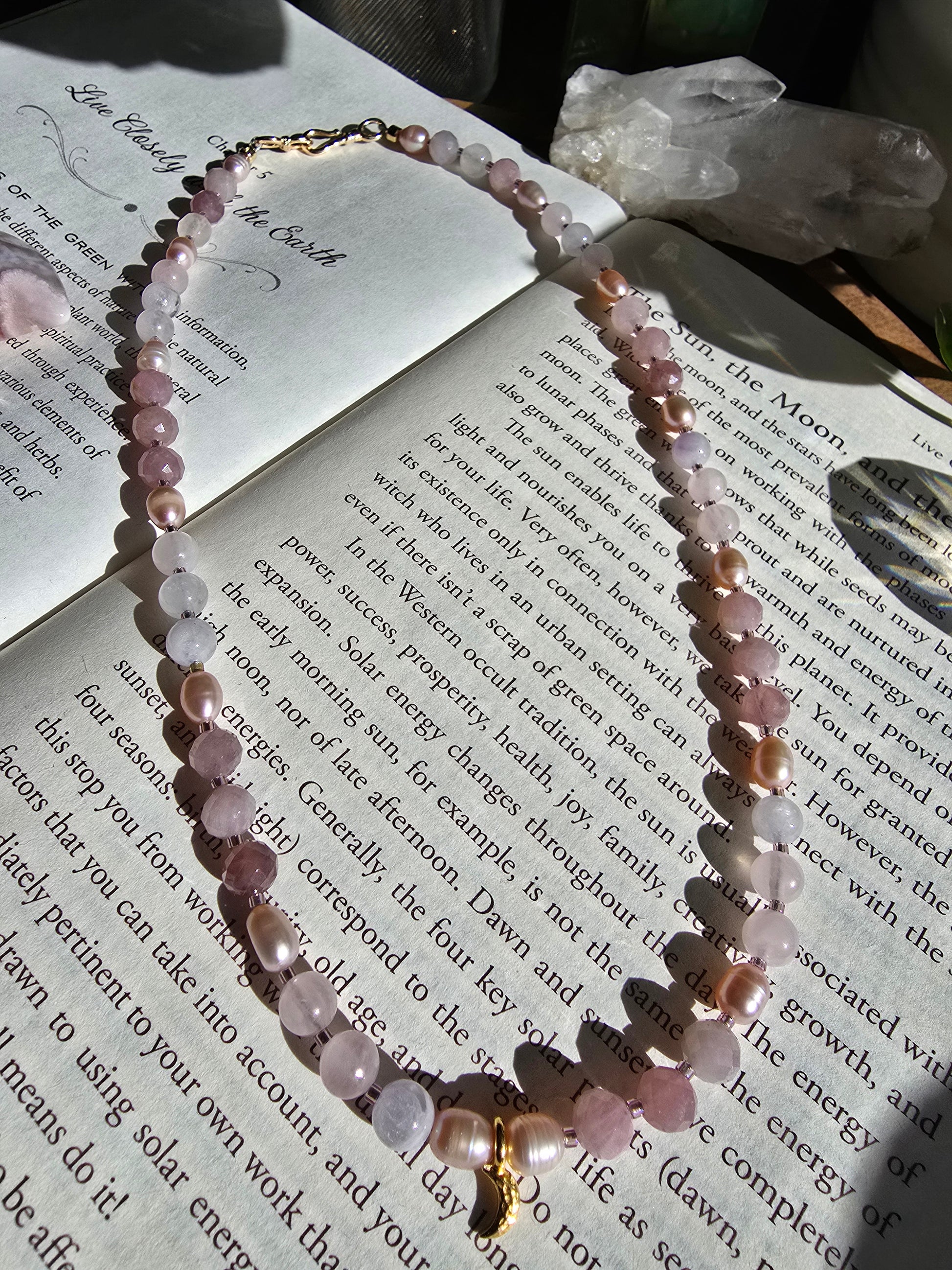 Rose & Pearl Crescent Necklace Sacred Sol Design