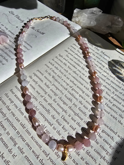 Rose & Pearl Crescent Necklace Sacred Sol Design