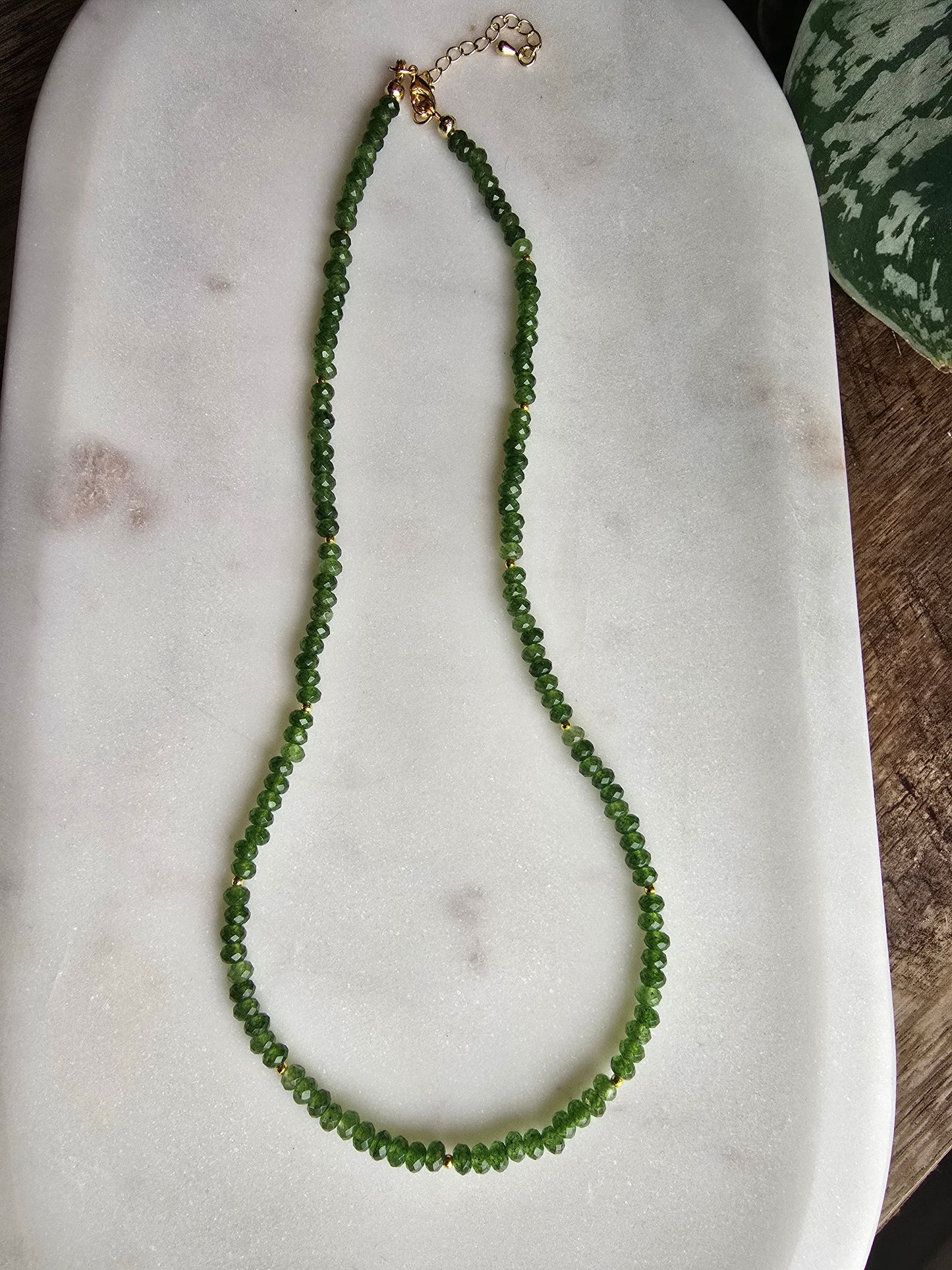Peridot or Chalcedony Gemstone Necklace – 18” with Extender – Gold Filled Spacers – Faceted Beaded Necklace Sacred Sol Design