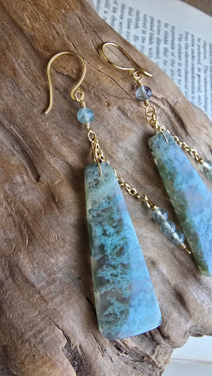 Moss Agate & Fluorite Statement Earrings Sacred Sol Design