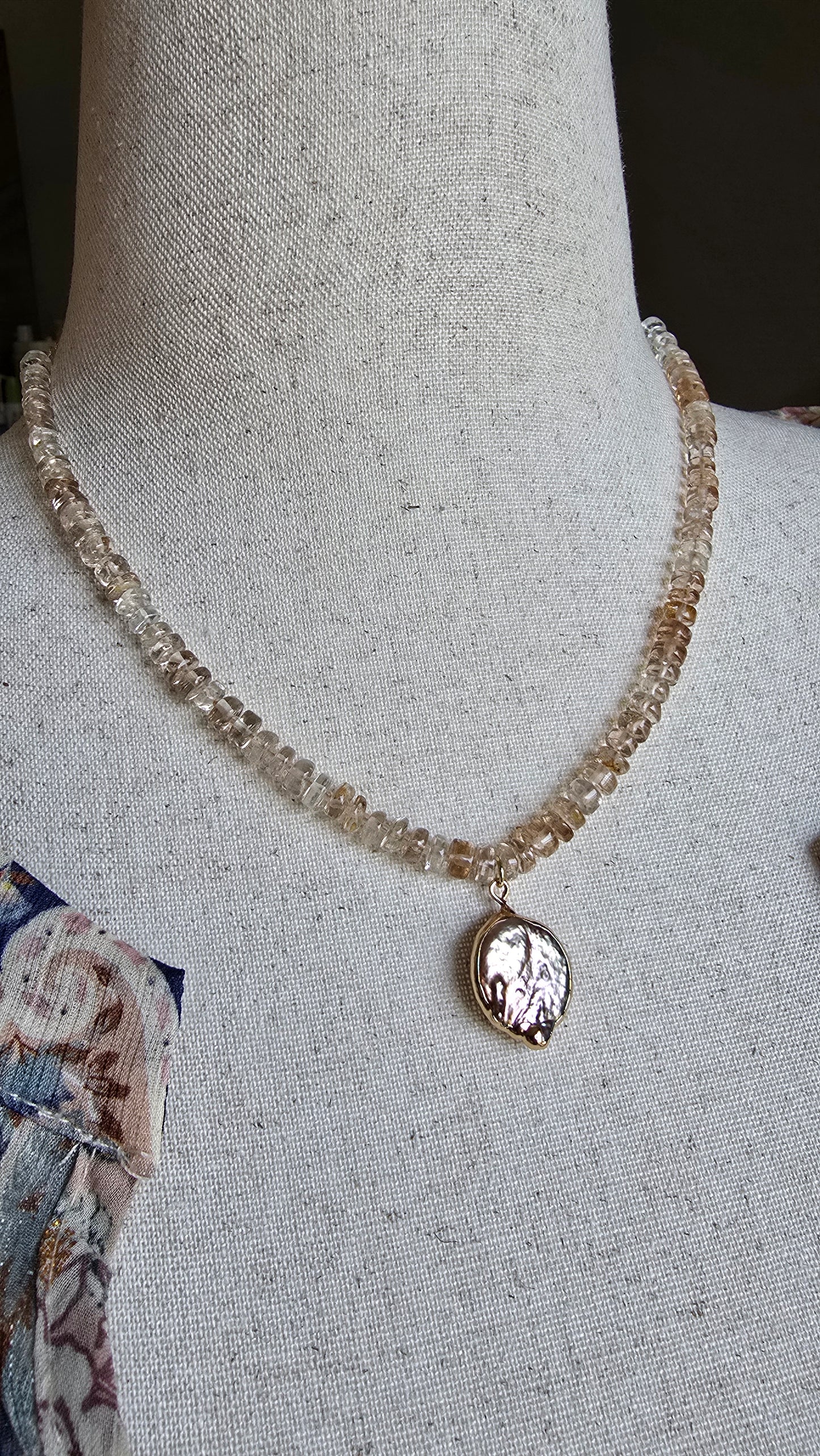 Luster Champagne Quartz & Keshi Pearl Necklace Sacred Sol Design