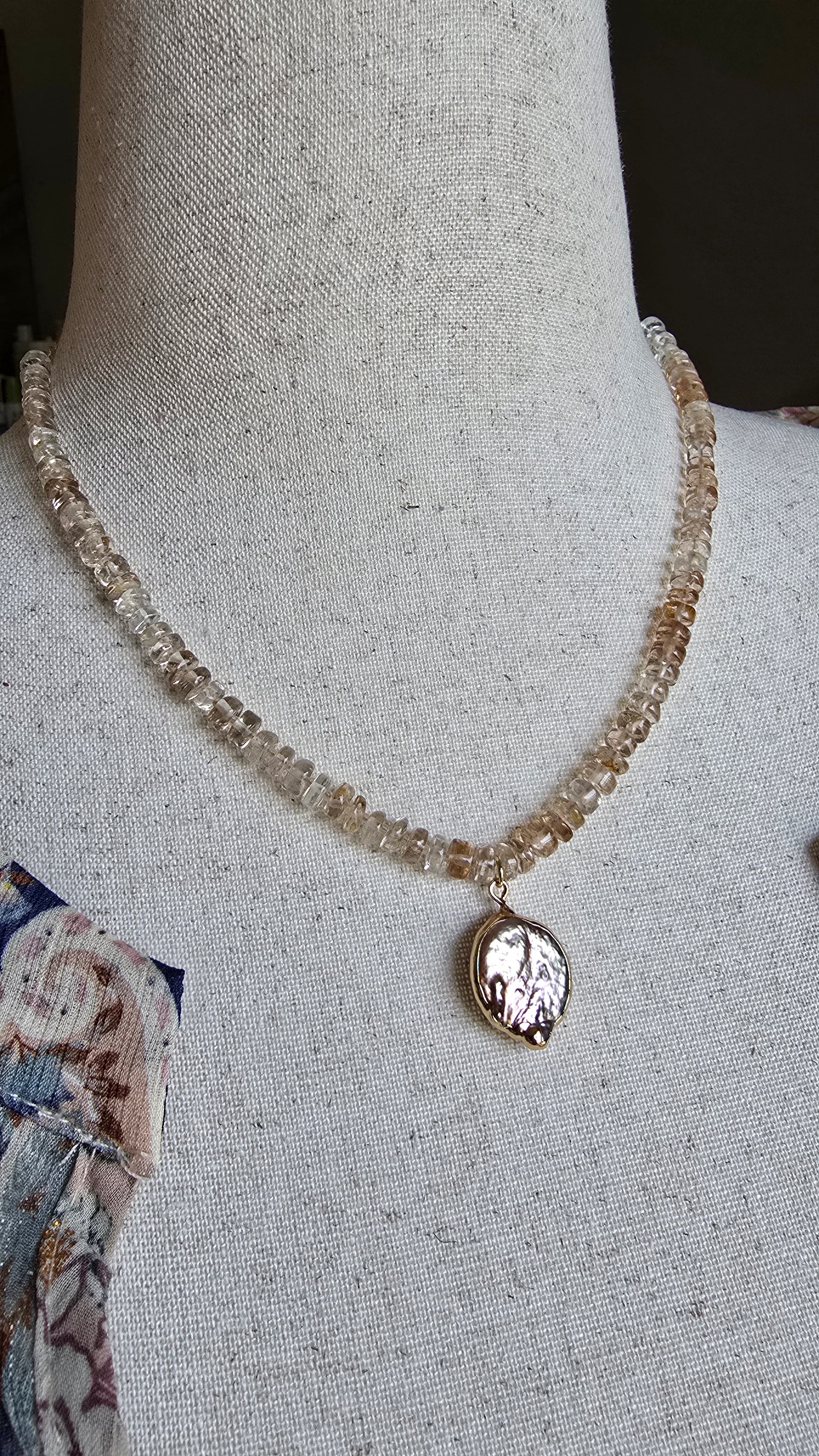 Luster Champagne Quartz & Keshi Pearl Necklace Sacred Sol Design