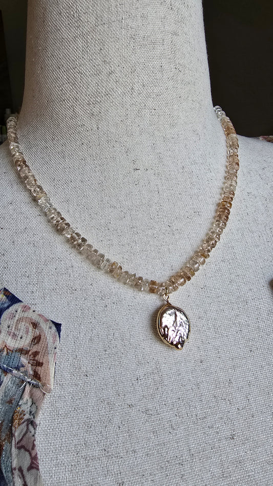 Luster Champagne Quartz & Keshi Pearl Necklace Sacred Sol Design