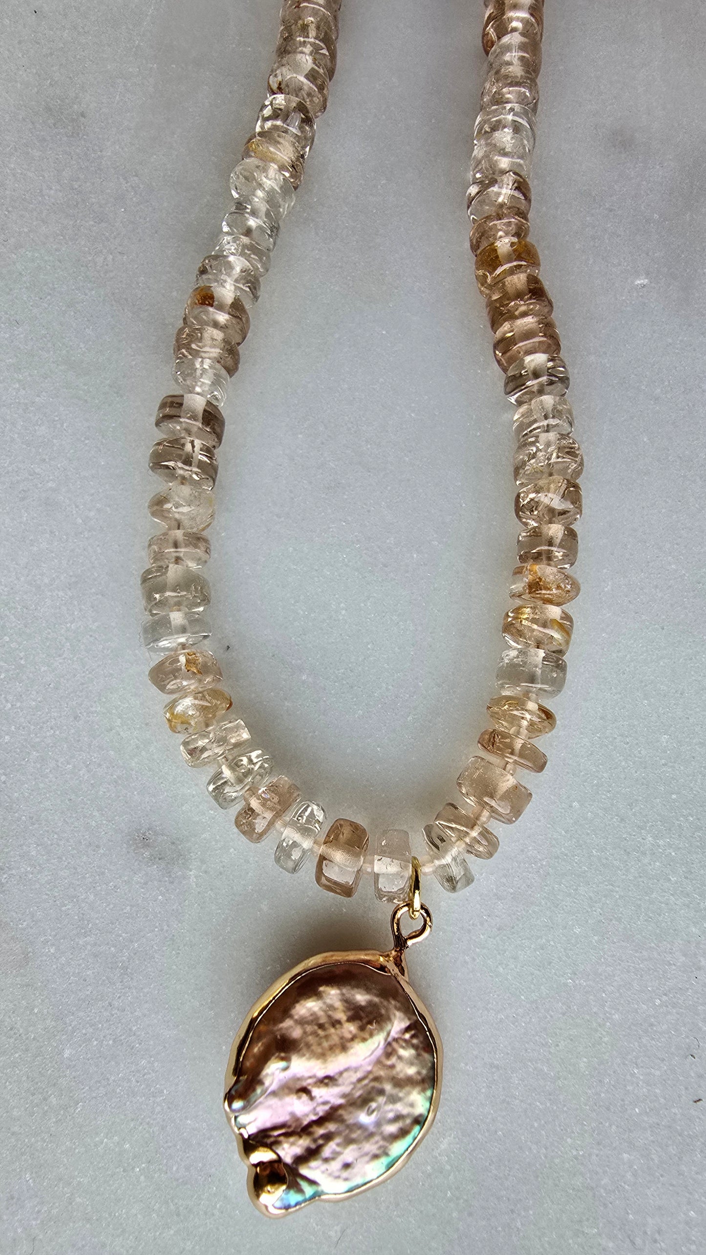Luster Champagne Quartz & Keshi Pearl Necklace Sacred Sol Design