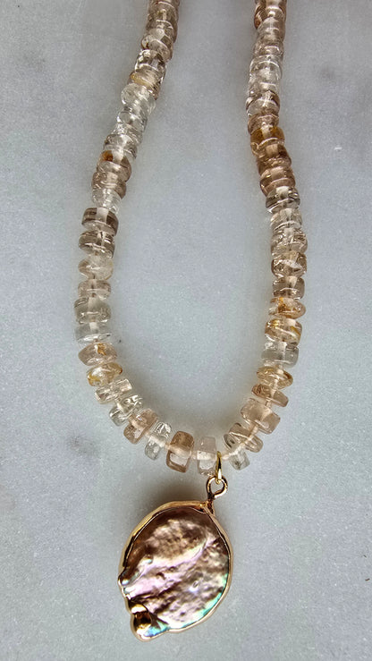 Luster Champagne Quartz & Keshi Pearl Necklace Sacred Sol Design