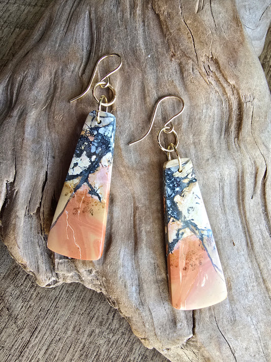 Maligano Jasper Earrings – Scenic Jasper Drop Earrings in Peach & Cream Sacred Sol Design