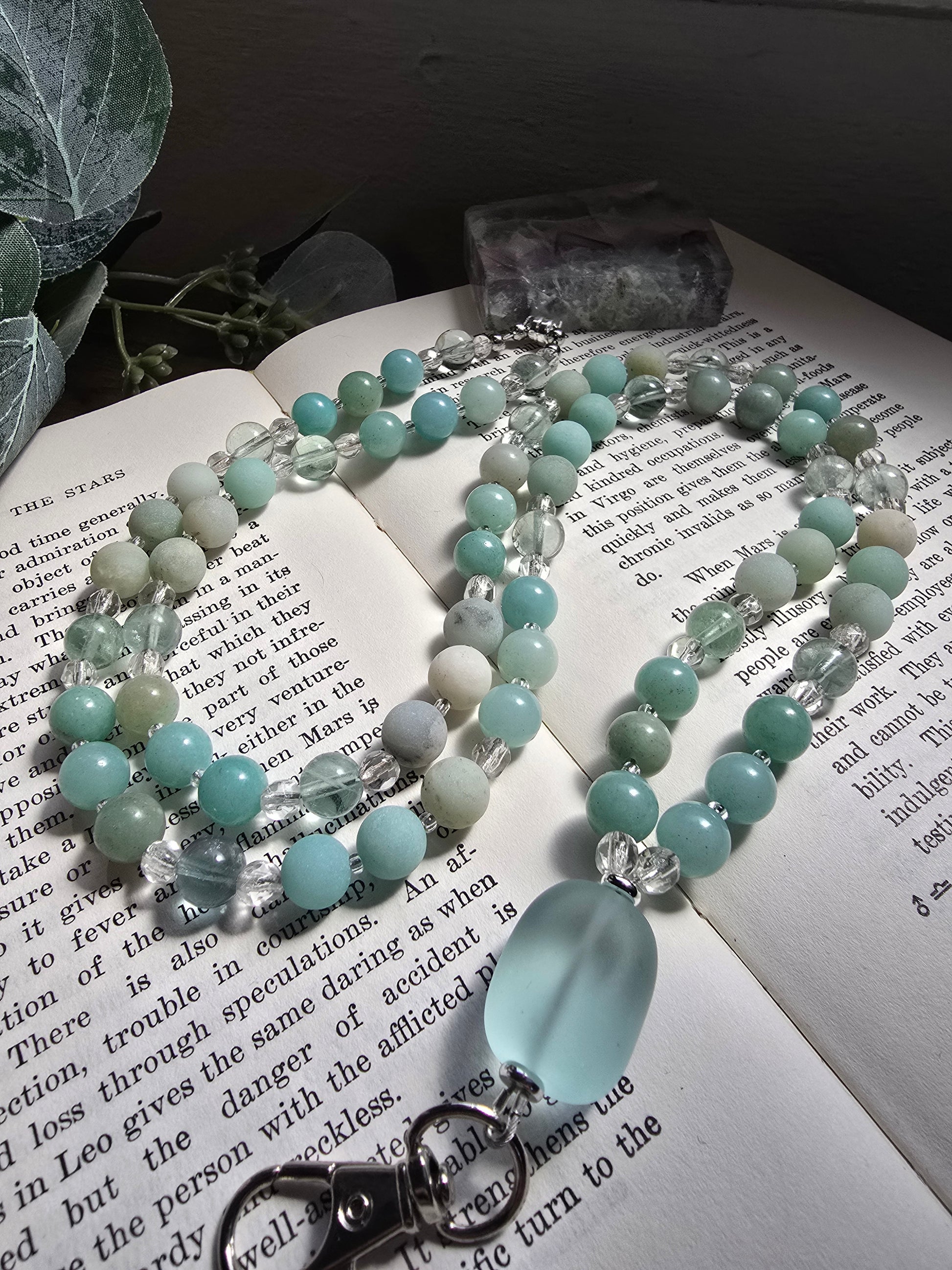 Seaglass & Amazonite Gemstone Lanyard Sacred Sol Design