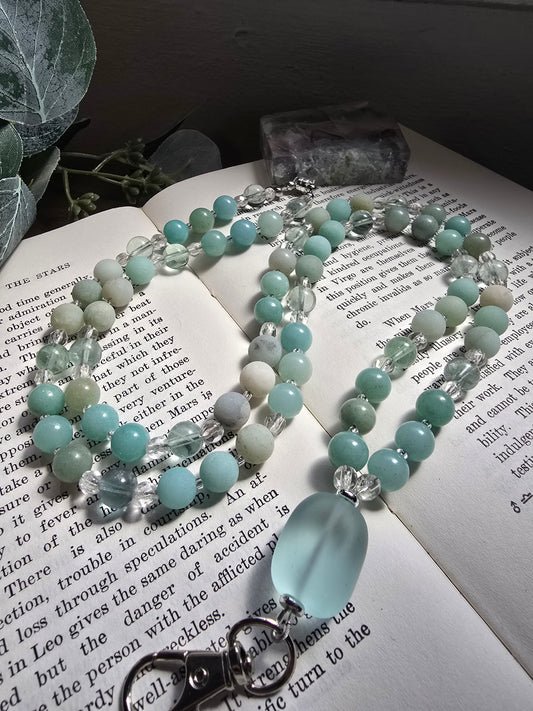 Seaglass & Amazonite Gemstone Lanyard Sacred Sol Design