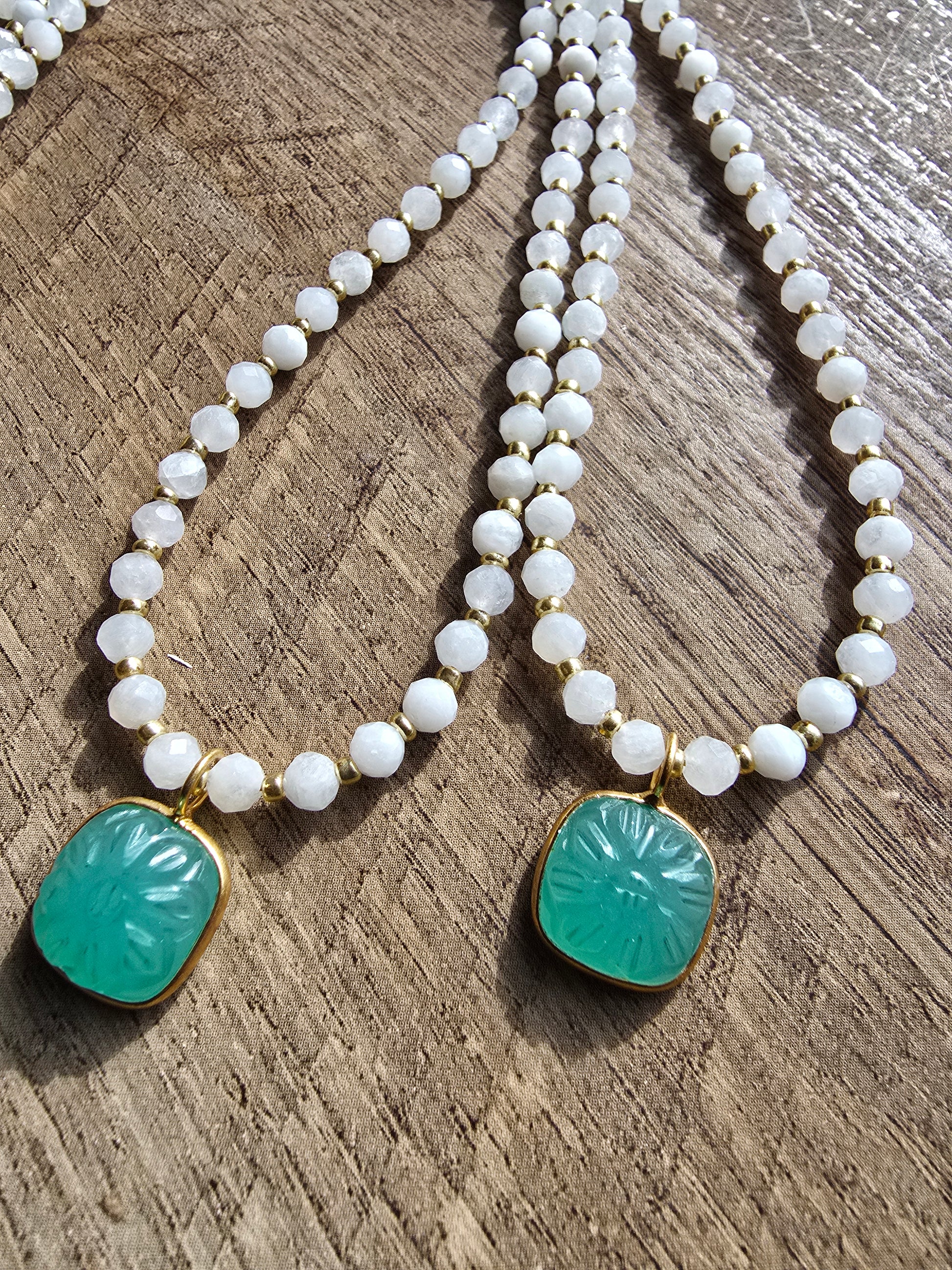 Moonstone & Blue Chalcedony Accent Necklace Sacred Sol Design