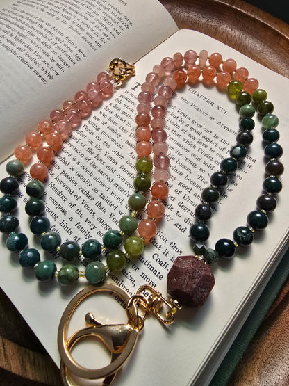 Sunrise Joy Mala Style Lanyard | Sunstone, Agate & Jade | Colorful Beaded Lanyard Sacred Sol Design